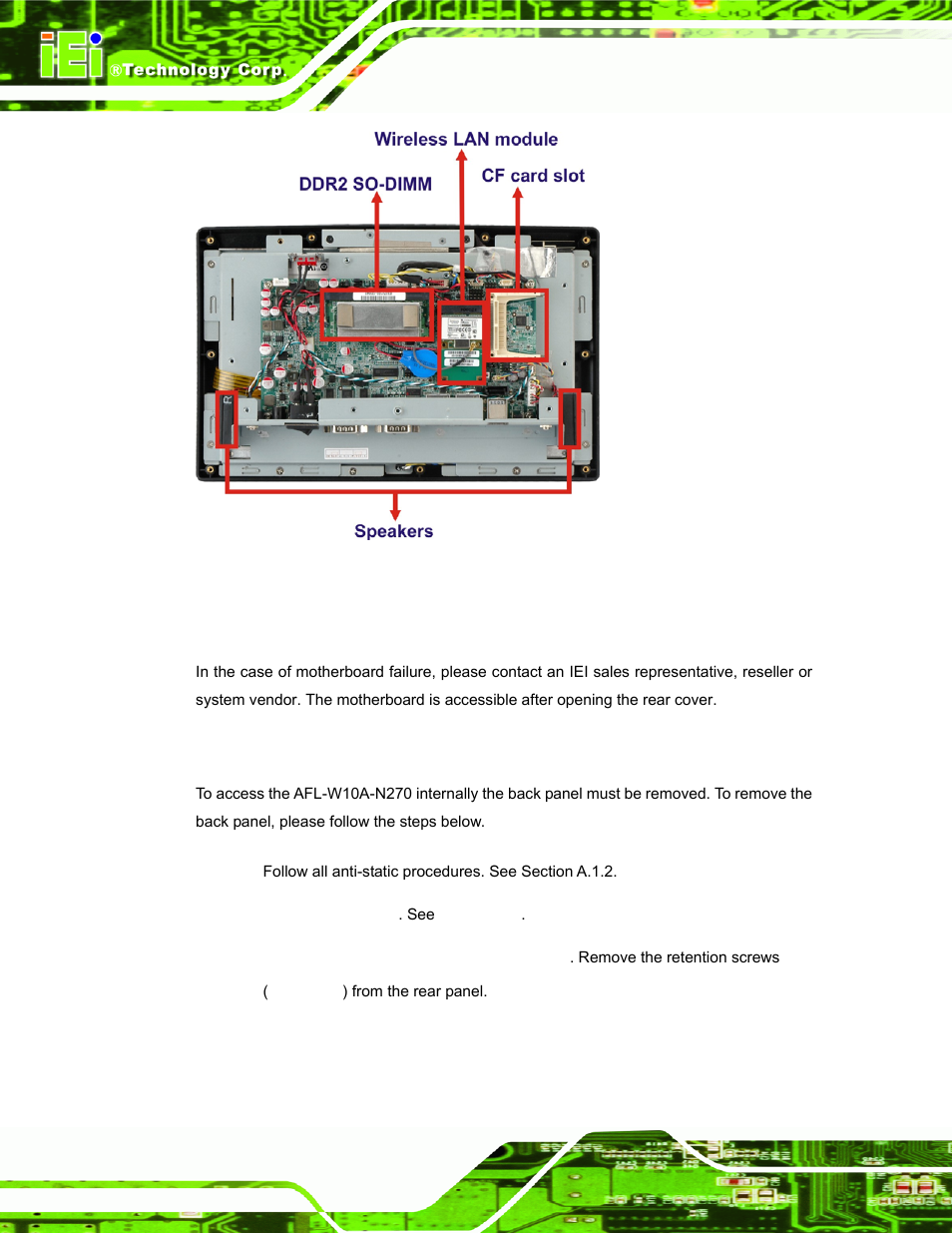 2 motherboard replacement, 3 cover removal | IEI Integration AFL-W10A-N270 v3.20 User Manual | Page 56 / 177