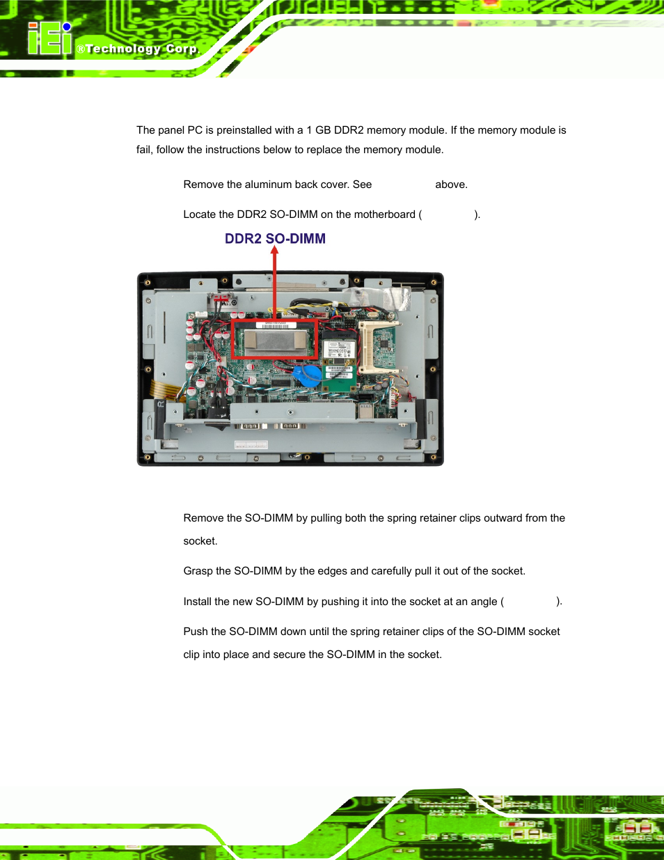 4 memory module replacement | IEI Integration AFL-W10A-N270 v3.20 User Manual | Page 58 / 177