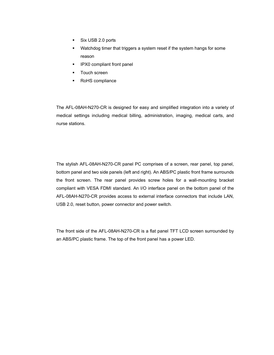 2 application, 2 external overview, 1 general description | 2 front panel, Xternal, Verview | IEI Integration AFL-08AH-N270 User Manual | Page 17 / 115