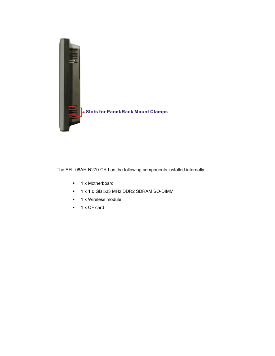 3 internal overview, Nternal, Verview | Figure 1-6: afl-08ah-n270-cr side view | IEI Integration AFL-08AH-N270 User Manual | Page 20 / 115