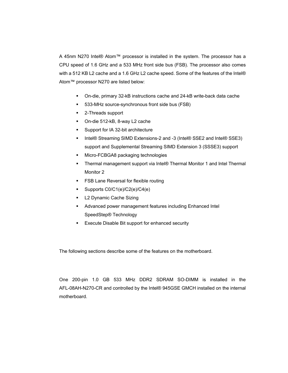 2 intel® atom™ processor, 3 motherboard components, 1 installed memory | Ntel, Rocessor, Otherboard, Omponents | IEI Integration AFL-08AH-N270 User Manual | Page 25 / 115