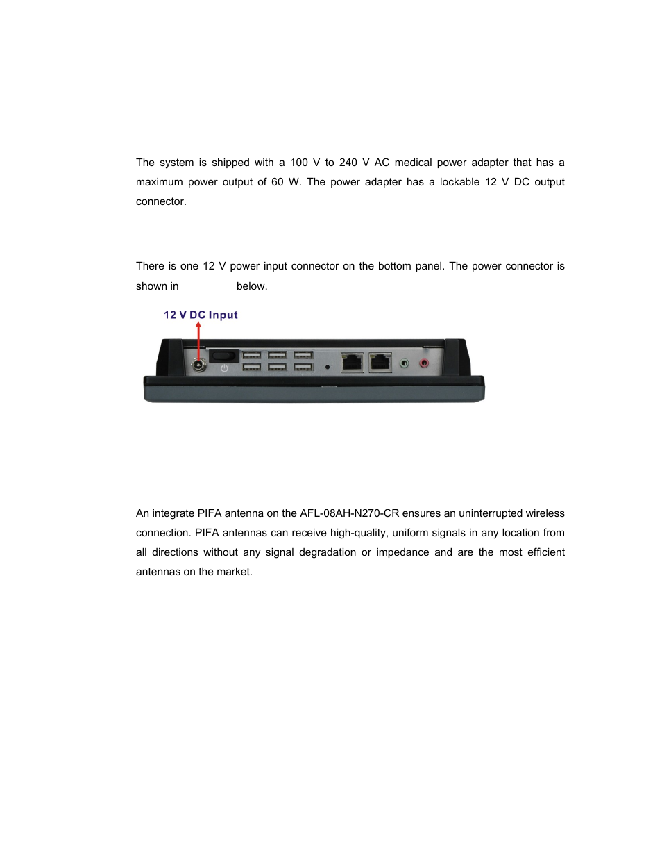 7 system power, 1 power adapter, 2 power connector | 8 wireless connections, Ystem, Ower, Ireless, Onnections, Figure 2-8: power connector | IEI Integration AFL-08AH-N270 User Manual | Page 30 / 115