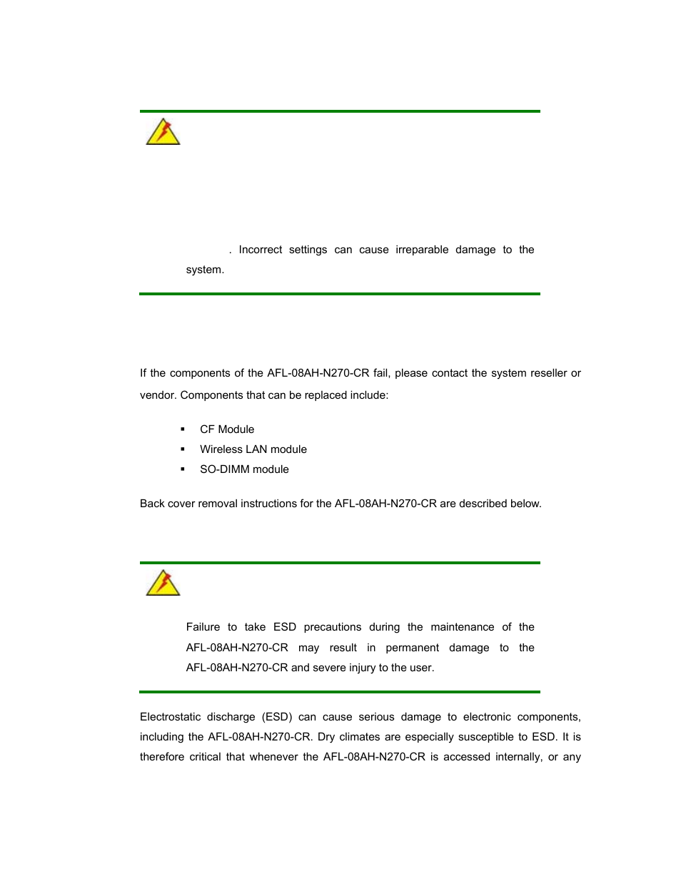 1 system maintenance introduction, 2 anti-static precautions, Ystem | Aintenance, Ntroduction, Static, Recautions | IEI Integration AFL-08AH-N270 User Manual | Page 53 / 115