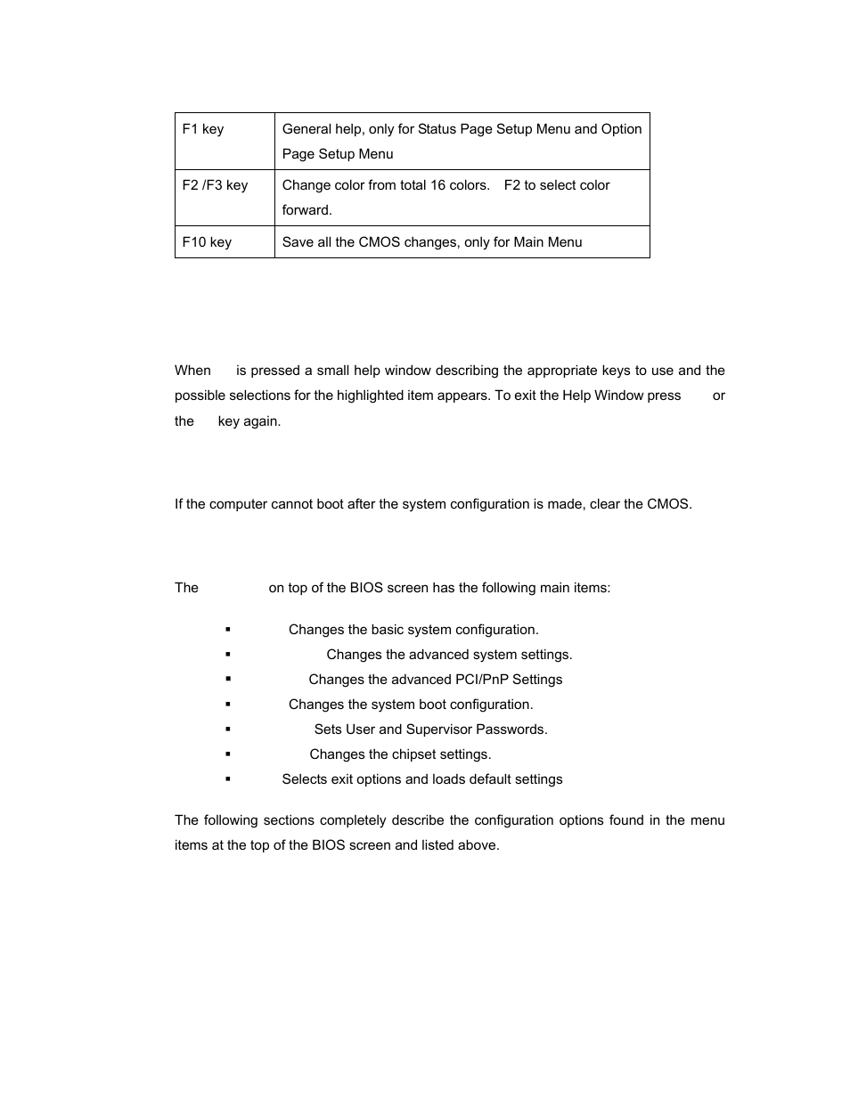 3 getting help, 4 unable to reboot after configuration changes, 5 bios menu bar | IEI Integration AFL-08AH-N270 User Manual | Page 62 / 115