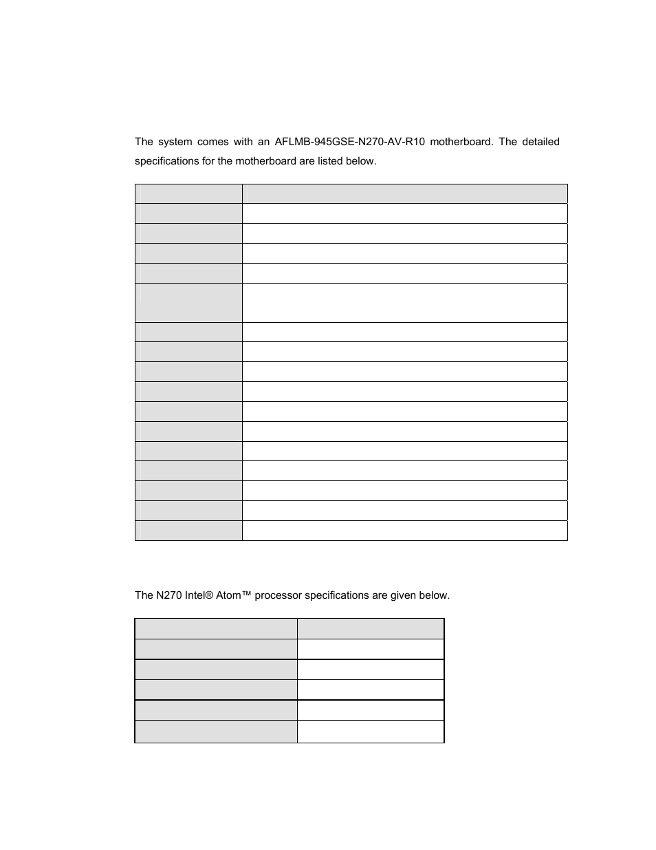 A.1 motherboard specifications, A.2 processor specifications, Otherboard | Pecifications, Rocessor | IEI Integration AFL-08AH-N270 User Manual | Page 98 / 115