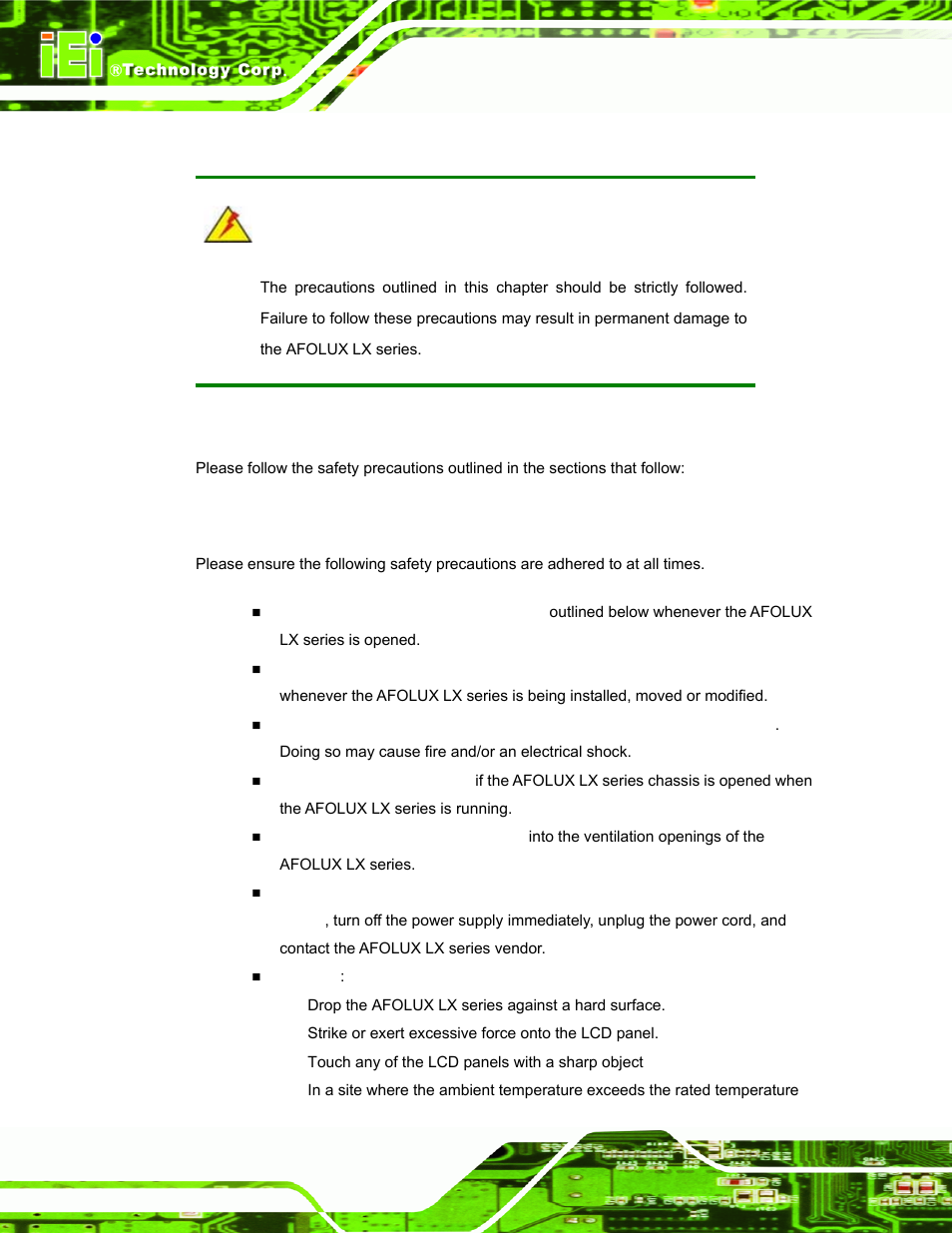 A.1 safety precautions, A.1.1 general safety precautions, A.1 s | Afety, Recautions | IEI Integration AFL-07A 08AH 10A 12A-LX Series User Manual | Page 108 / 131