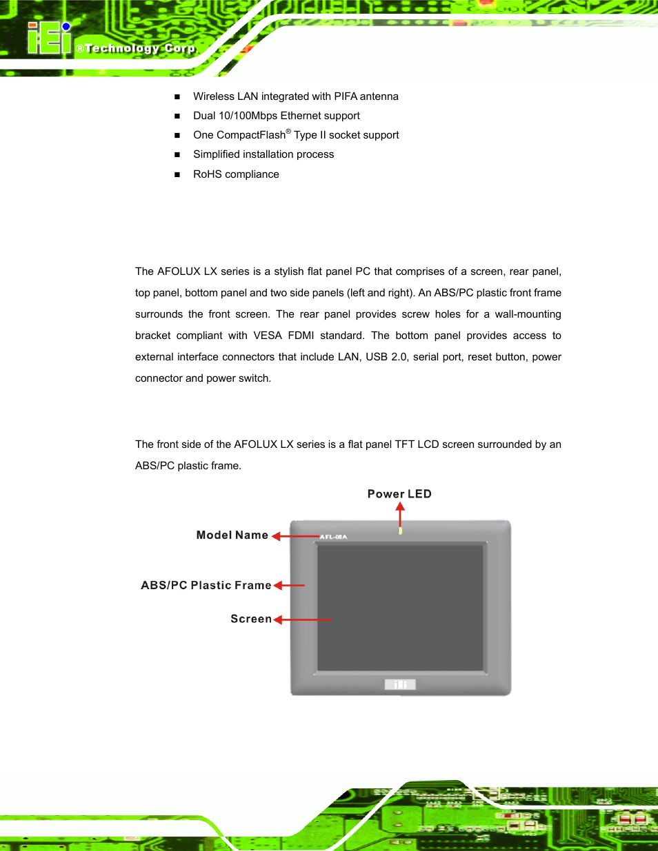 2 external overview, 1 general description, 2 front panel | Xternal, Verview, Figure 1-1: front view | IEI Integration AFL-07A 08AH 10A 12A-LX Series User Manual | Page 18 / 131