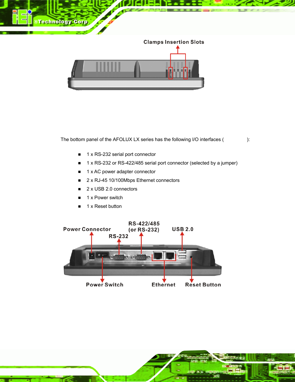 5 bottom panel, Figure 1-4: afl-08a-lx side view, Figure 1-5: afolux lx series bottom view | Afolux lx series flat panel pc page 6 | IEI Integration AFL-07A 08AH 10A 12A-LX Series User Manual | Page 20 / 131