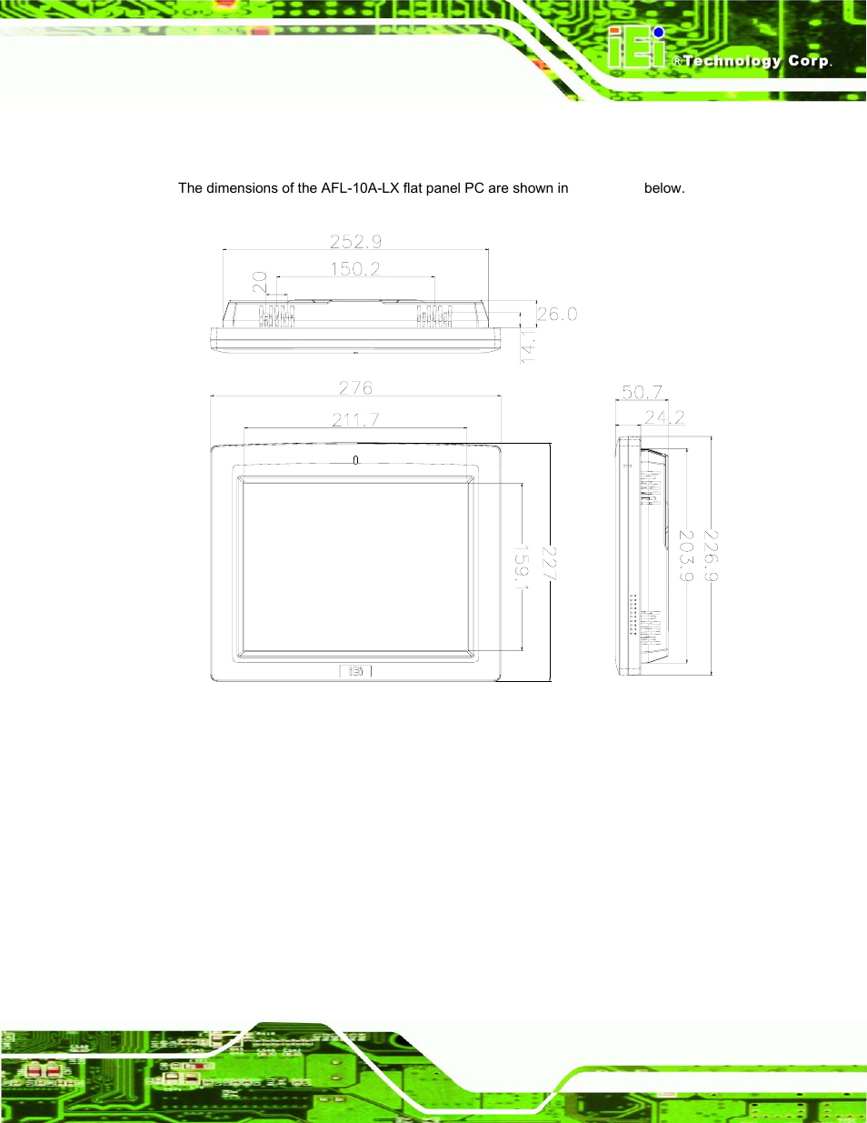 3 afl-10a-lx dimensions, Figure 1-8: afl-10a-lx dimensions (units in mm) | IEI Integration AFL-07A 08AH 10A 12A-LX Series User Manual | Page 29 / 131