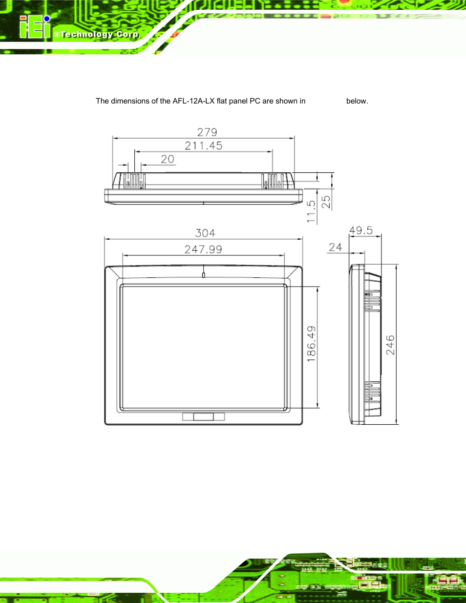 4 afl-12a-lx dimensions, Figure 1-9: afl-12a-lx dimensions (units in mm) | IEI Integration AFL-07A 08AH 10A 12A-LX Series User Manual | Page 30 / 131