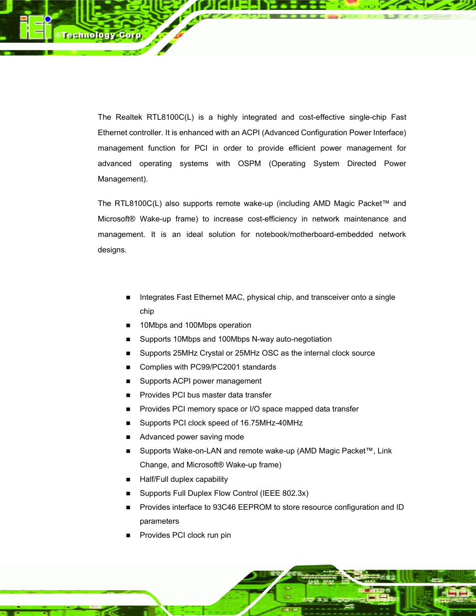 5 ethernet controller specifications, 1 overview, 2 features | Thernet, Ontroller, Pecifications | IEI Integration AFL-07A 08AH 10A 12A-LX Series User Manual | Page 36 / 131