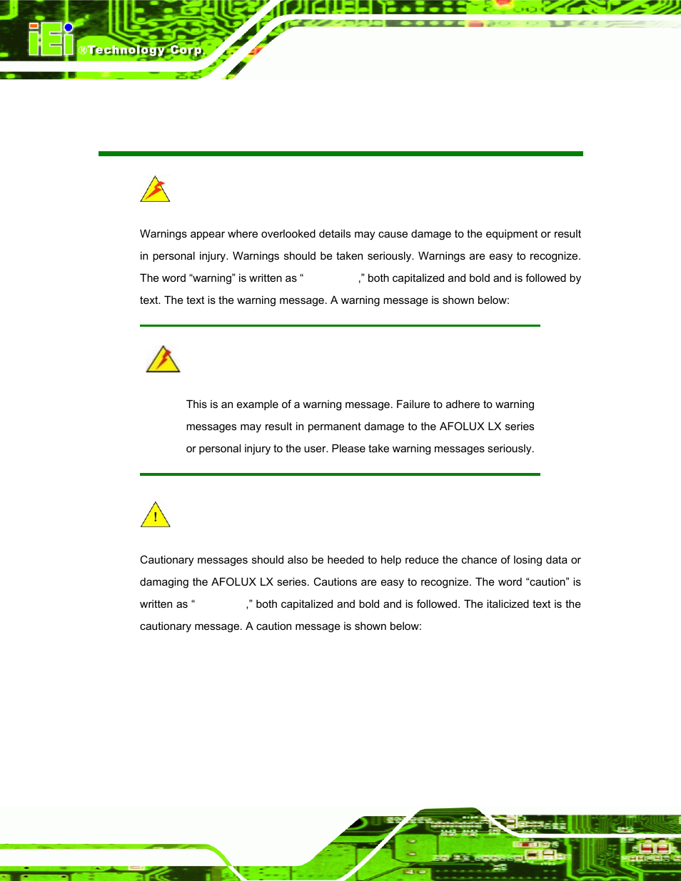 Manual conventions | IEI Integration AFL-07A 08AH 10A 12A-LX Series User Manual | Page 4 / 131