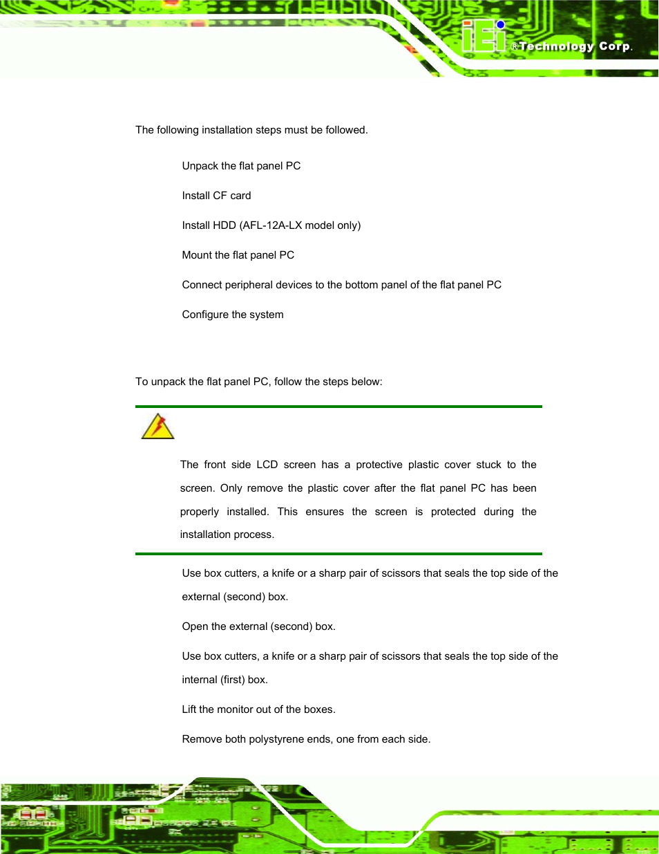3 installation and configuration steps, 4 unpacking, Nstallation and | Onfiguration, Teps, Npacking | IEI Integration AFL-07A 08AH 10A 12A-LX Series User Manual | Page 41 / 131