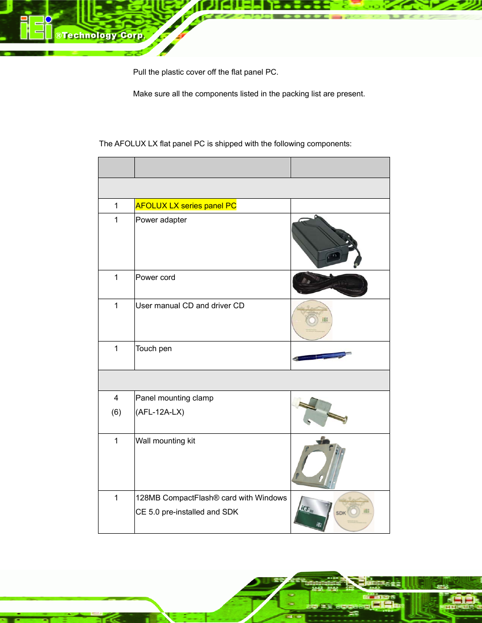 1 packing list | IEI Integration AFL-07A 08AH 10A 12A-LX Series User Manual | Page 42 / 131