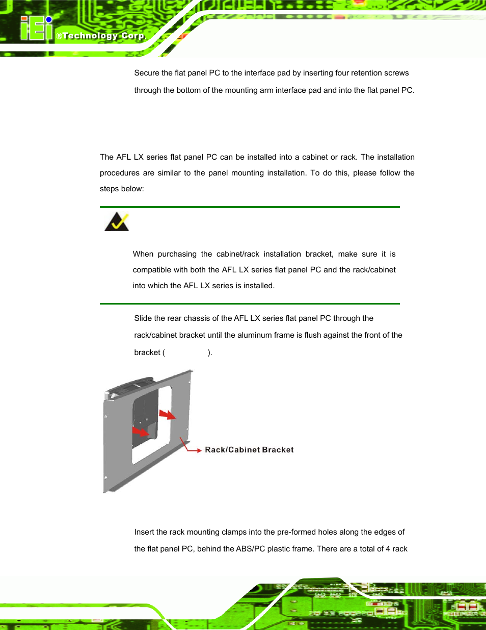 4 cabinet and rack installation, Figure 3-20: the rack/cabinet bracket | IEI Integration AFL-07A 08AH 10A 12A-LX Series User Manual | Page 56 / 131