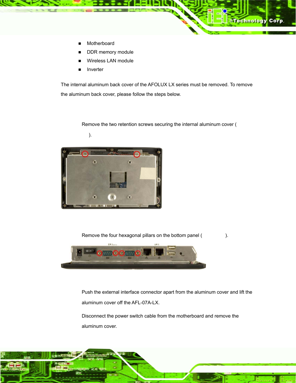 1 afl-07a-lx internal aluminum cover removal | IEI Integration AFL-07A 08AH 10A 12A-LX Series User Manual | Page 65 / 131