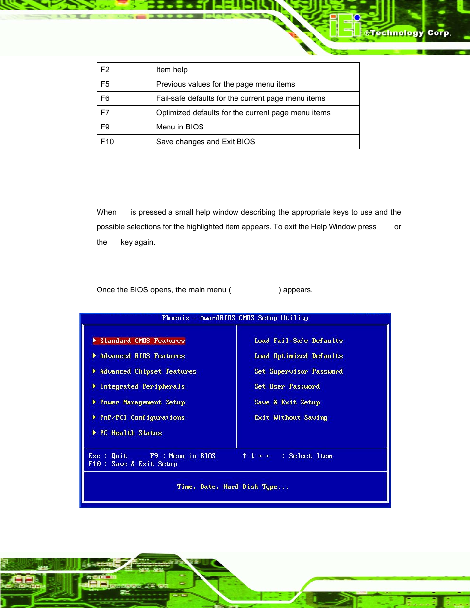 3 getting help, 4 main bios menu, Table 5-1: bios navigation keys | IEI Integration AFL-07A 08AH 10A 12A-LX Series User Manual | Page 77 / 131