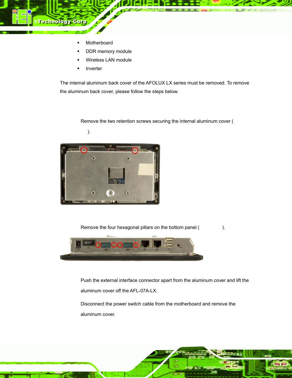 1 afl-07a-lx internal aluminum cover removal | IEI Integration AFL-LX-Series v2.01 User Manual | Page 60 / 122