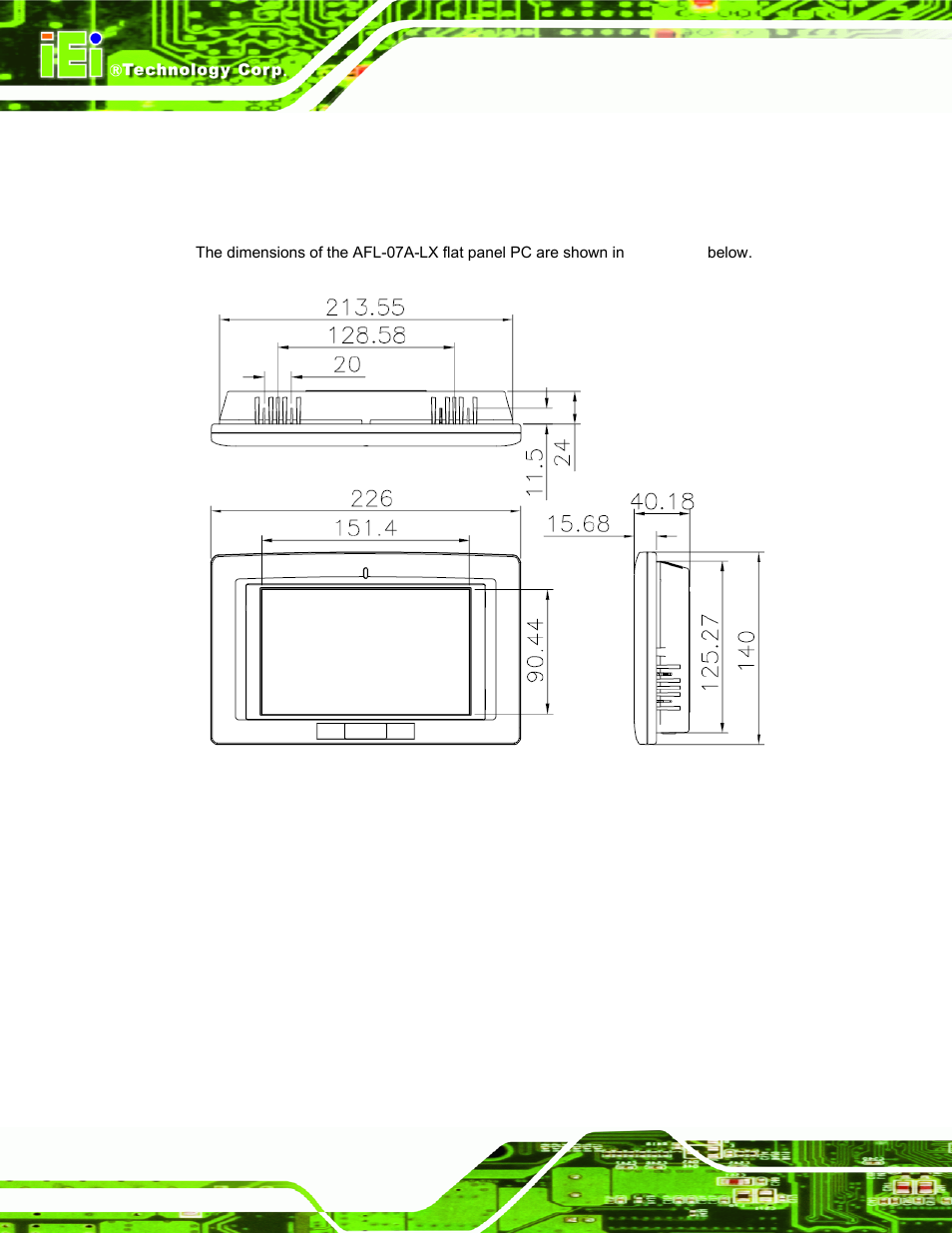 5 dimensions, 1 afl-07a-lx dimensions, Imensions | Figure 1-6: afl-07a-lx dimensions (units in mm), Figure 1-2, Figure 1-2: afl-07 | IEI Integration AFL-LX-Series v2.10 User Manual | Page 22 / 121