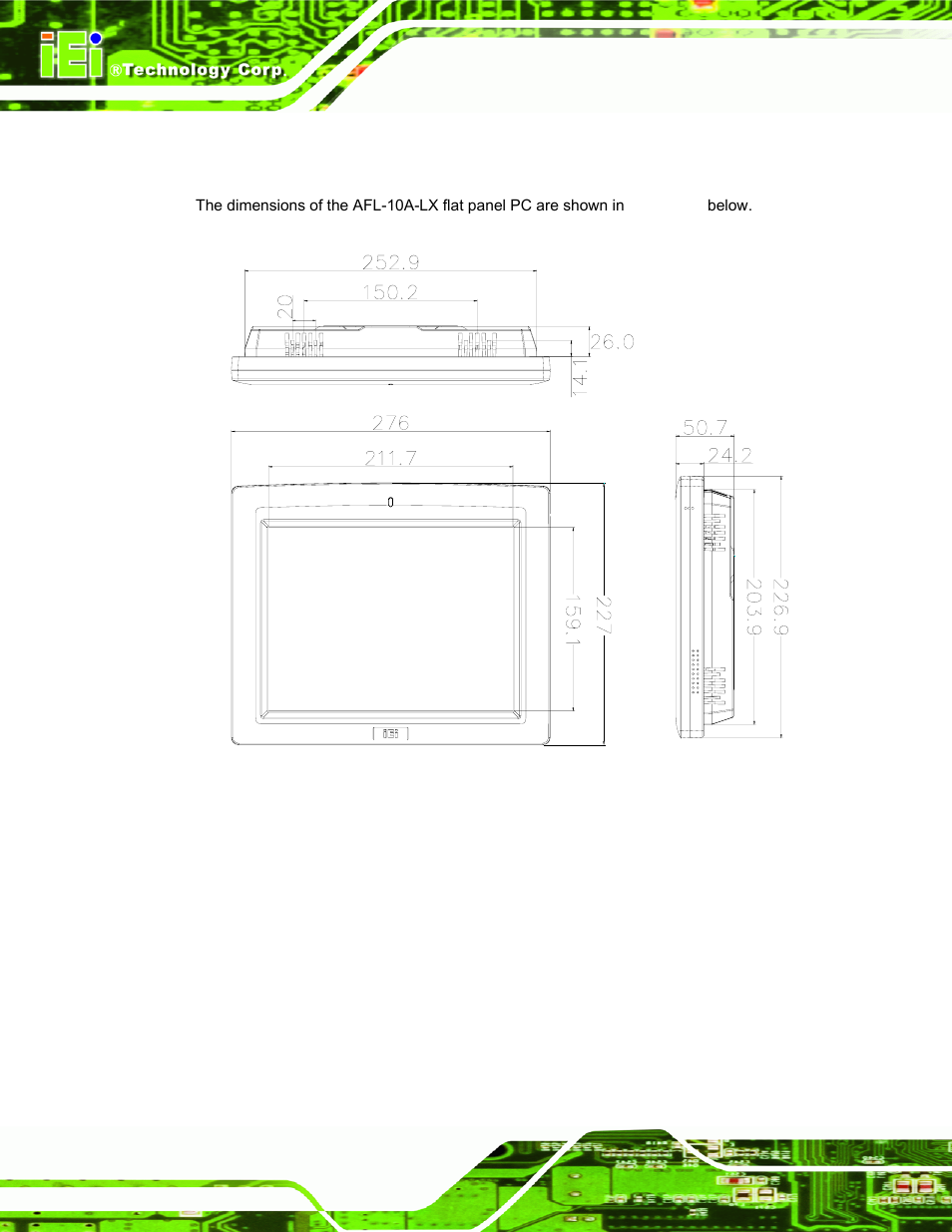 3 afl-10a-lx dimensions, Figure 1-8: afl-10a-lx dimensions (units in mm) | IEI Integration AFL-LX-Series v2.10 User Manual | Page 24 / 121