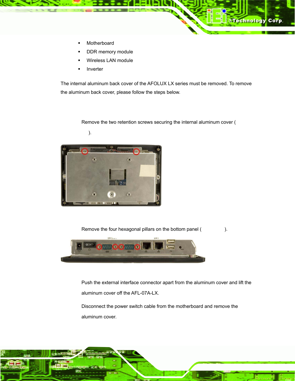 1 afl-07a-lx internal aluminum cover removal | IEI Integration AFL-LX-Series v2.10 User Manual | Page 59 / 121