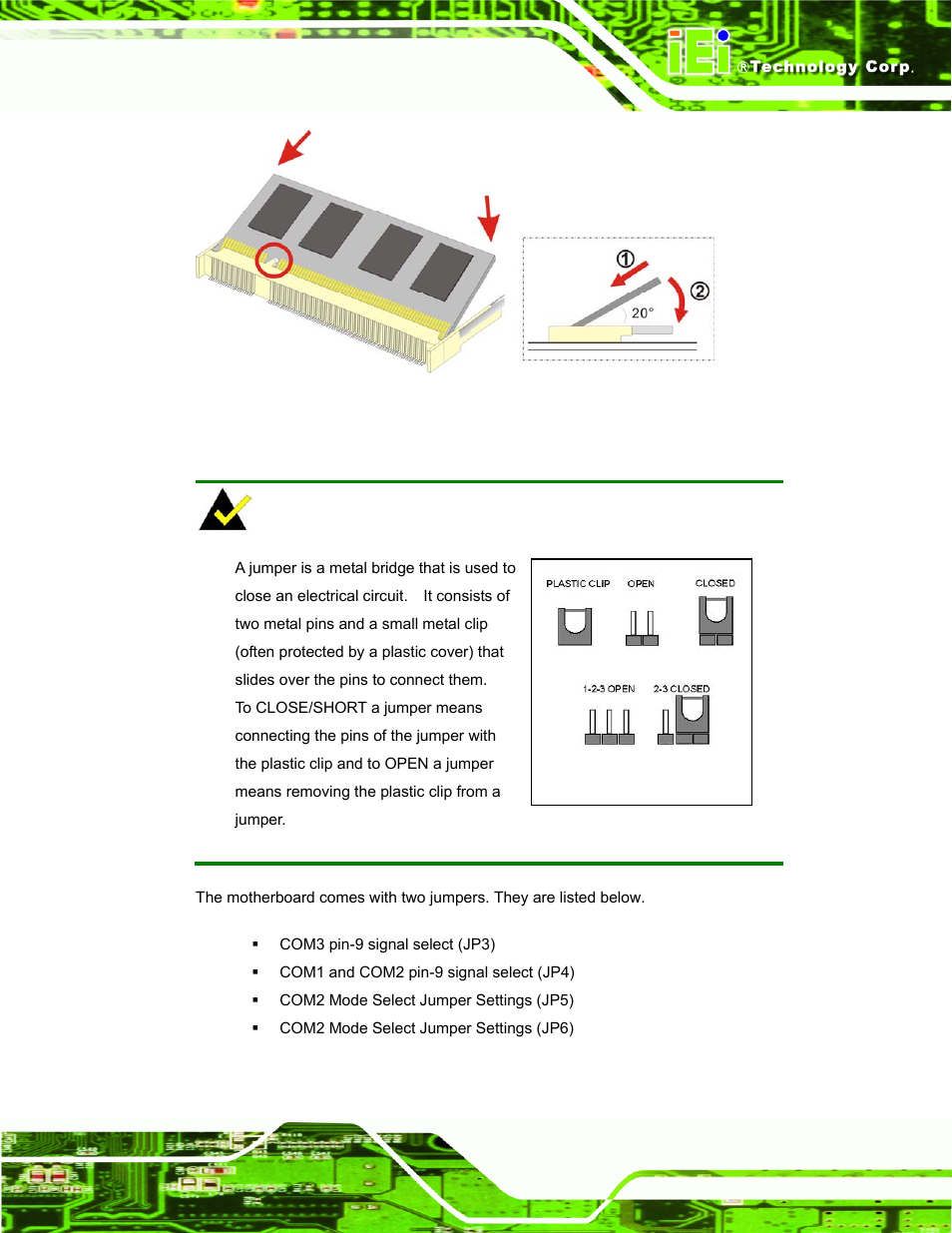 5 jumper settings, Umper, Ettings | Figure 4-13: ddr so-dimm module installation, Figure 4-6, Figure 4-6: t | IEI Integration AFL-LX-Series v2.10 User Manual | Page 65 / 121