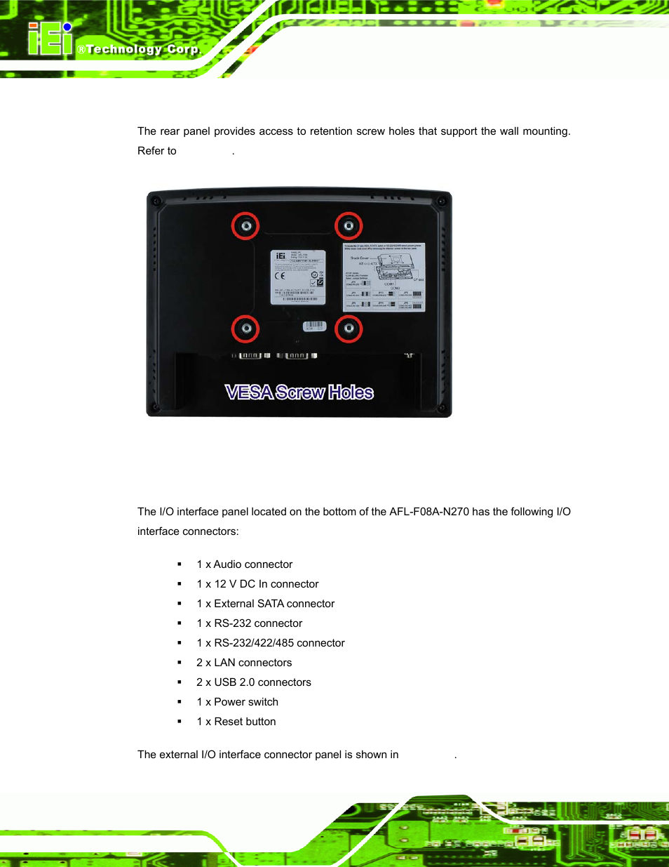 4 rear panel, 5 i/o interface panel | IEI Integration AFL-F08A v2.10 User Manual | Page 16 / 143