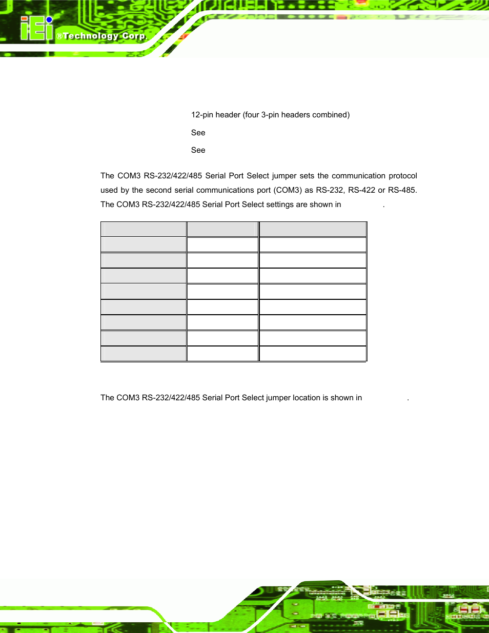8 com3 rs-232/422/485 serial port select jumper | IEI Integration AFL-F08A v2.10 User Manual | Page 38 / 143