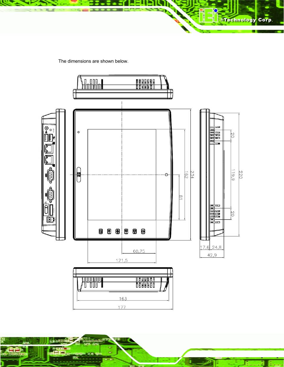 8 dimensions, Imensions, Figure 1-5: main dimensions | IEI Integration AFL-F08A v1.01 User Manual | Page 19 / 142