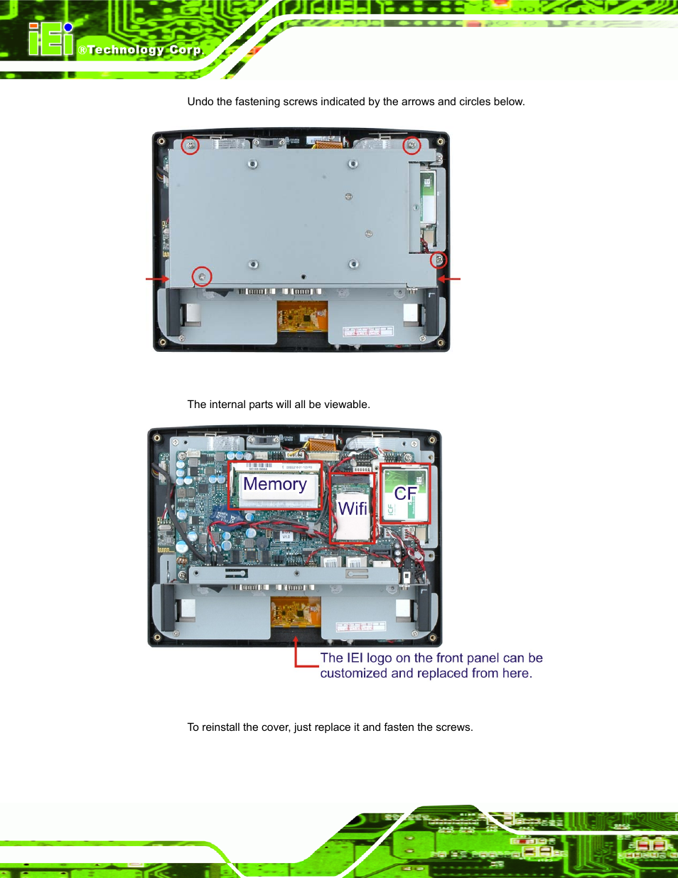 Figure 3-5: internal cover removal, Figure 3-6: internal components | IEI Integration AFL-F08A v1.01 User Manual | Page 30 / 142