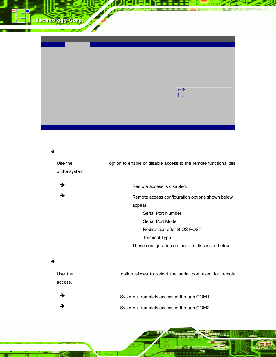 Bios menu 11: remote access configuration | IEI Integration AFL-F08A v1.01 User Manual | Page 76 / 142