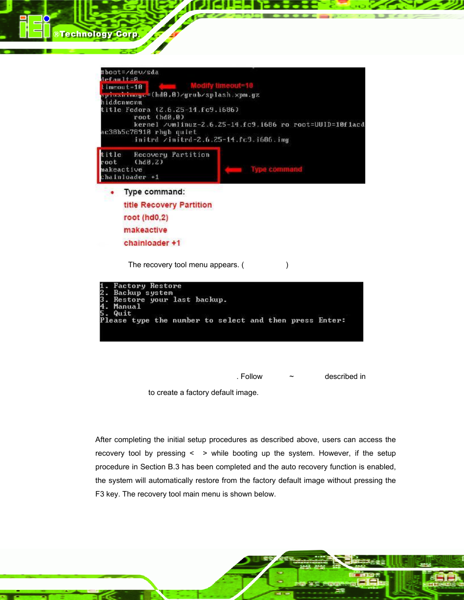 B.5 recovery tool functions, Ecovery, Unctions | Figure b-33: recovery tool menu | IEI Integration AFL-F08A v2.21 User Manual | Page 126 / 158