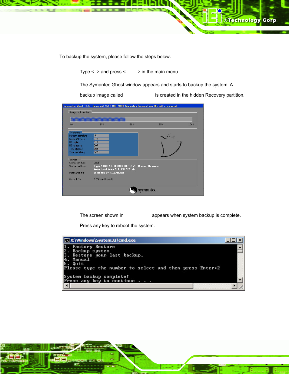 B.5.2 backup system, Figure b-37: backup system, Figure b-38: system backup complete window | IEI Integration AFL-F08A v2.21 User Manual | Page 129 / 158
