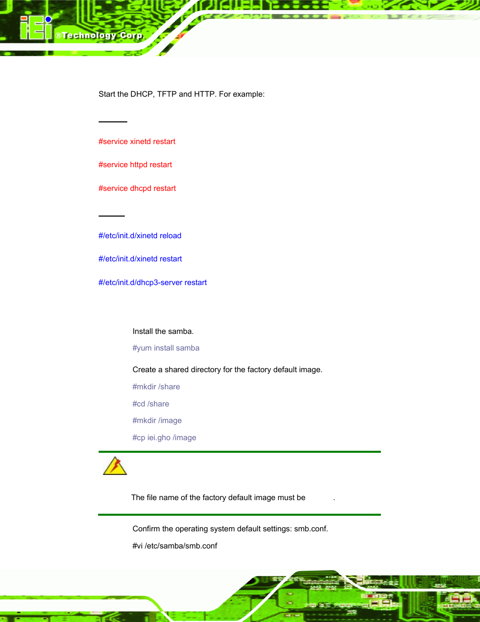 B.6.4 start the dhcp, tftp and http, B.6.5 create shared directory | IEI Integration AFL-F08A v2.21 User Manual | Page 136 / 158