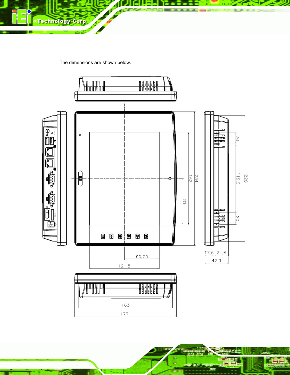 8 dimensions, Imensions, Figure 1-5: main dimensions | IEI Integration AFL-F08A v2.21 User Manual | Page 20 / 158