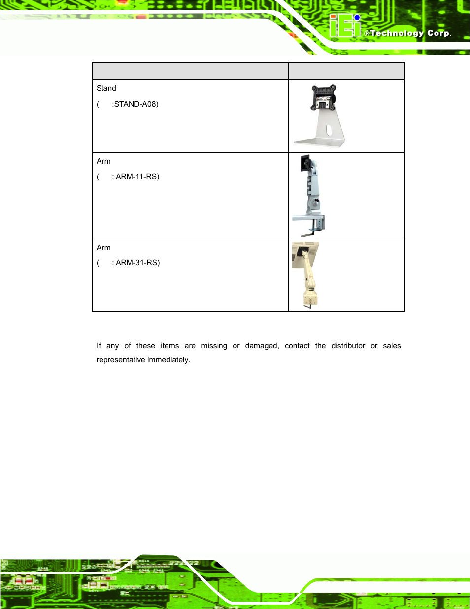 Table 2-2: optional items | IEI Integration AFL-F08A v2.21 User Manual | Page 25 / 158