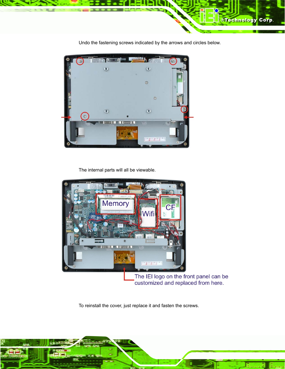 Figure 3-5: internal cover removal, Figure 3-6: internal components | IEI Integration AFL-F08A v2.21 User Manual | Page 31 / 158