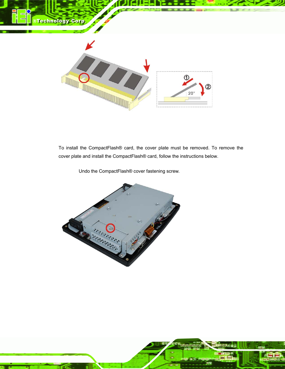 2 cf card replacement, Figure 4-2: ddr so-dimm module installation, Figure 4-3: compactflash® card cover | IEI Integration AFL-F08A v2.21 User Manual | Page 56 / 158