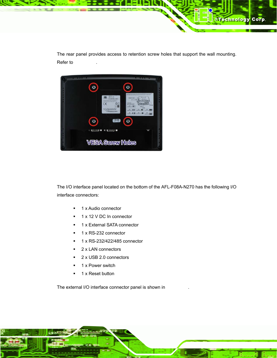 4 rear panel, 5 i/o interface panel | IEI Integration AFL-F08A v2.40 User Manual | Page 20 / 179