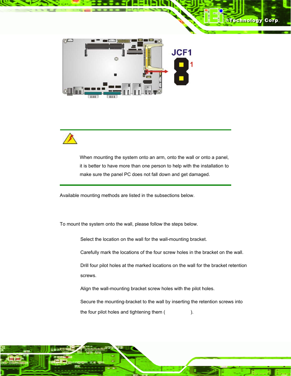 8 mounting the system, 1 wall mounting | IEI Integration AFL-F08A v2.40 User Manual | Page 44 / 179