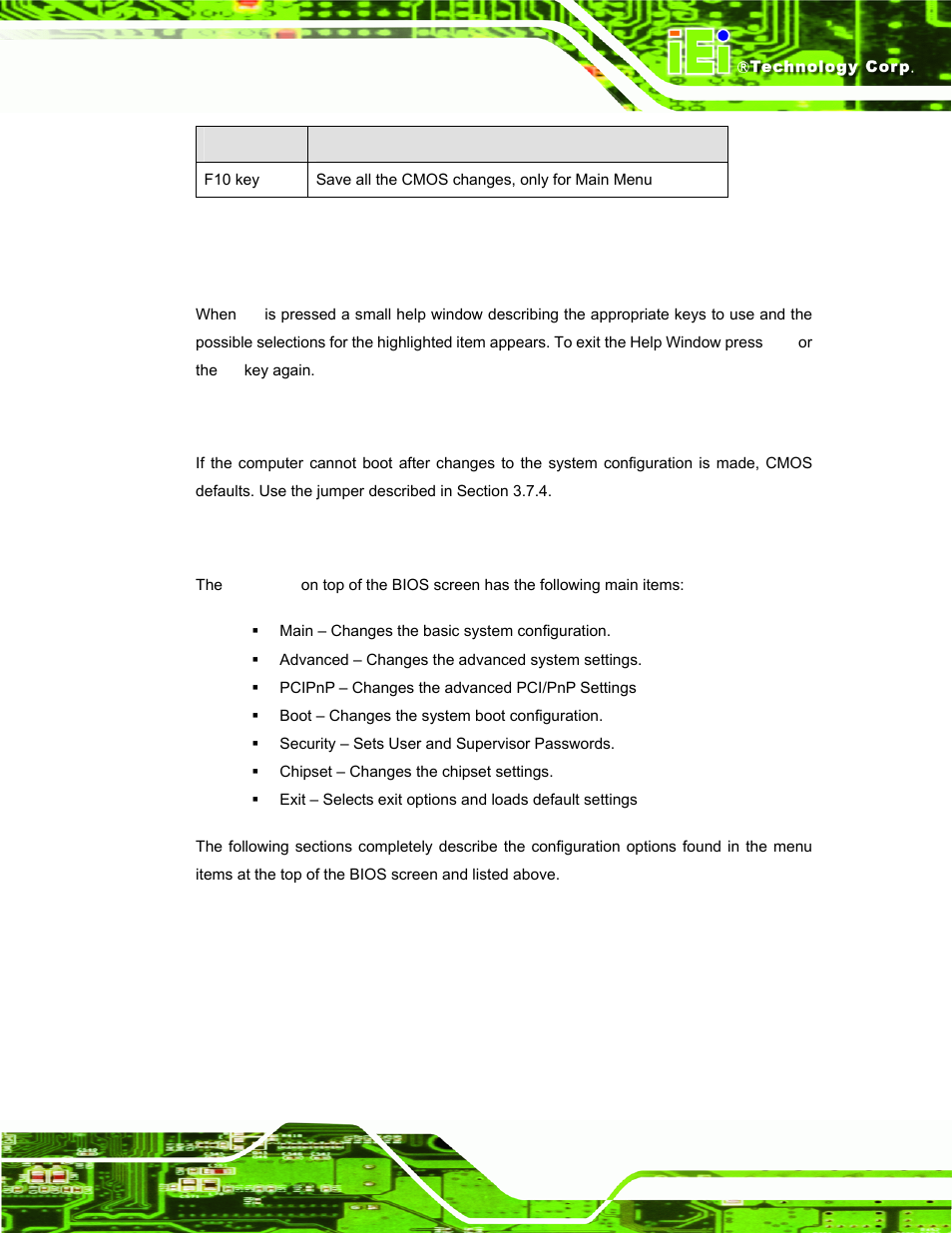 3 getting help, 4 unable to reboot after configuration changes, 5 bios menu bar | IEI Integration AFL-F08A v2.40 User Manual | Page 66 / 179