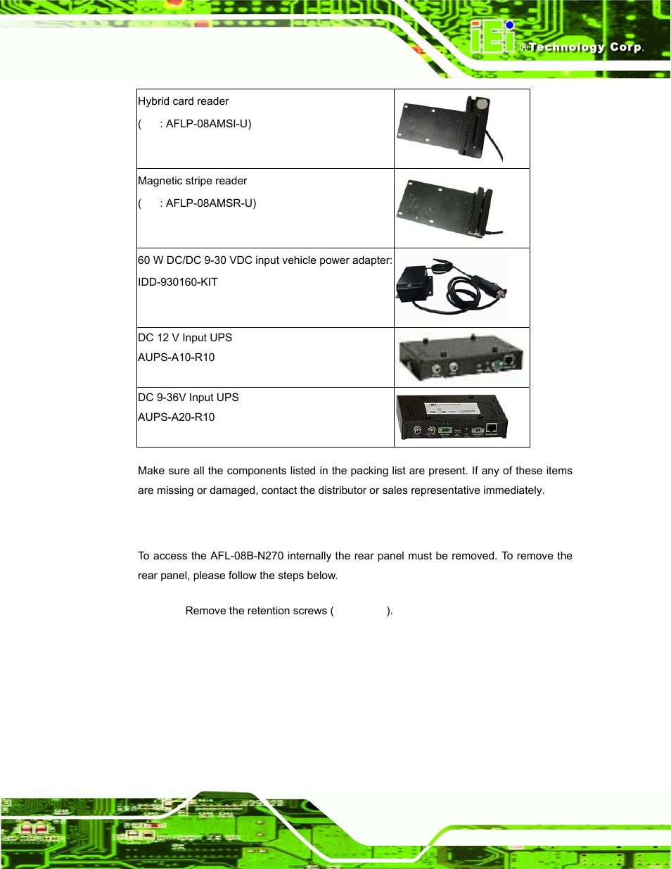 2 removing the rear panel, Emoving the, Anel | IEI Integration AFL-08B-N270 v1.00 User Manual | Page 25 / 112