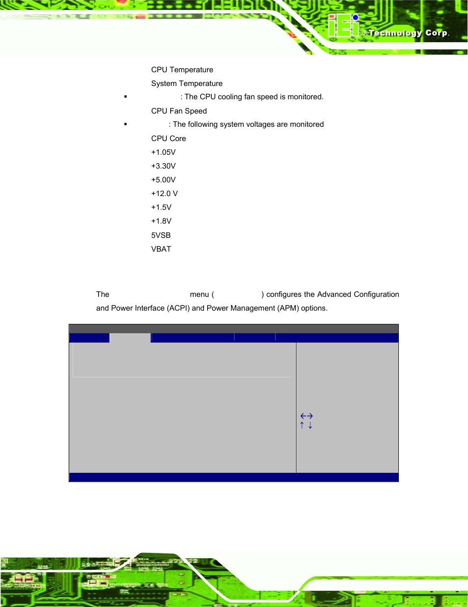 5 power configuration, Bios menu 8: power configuration, Section 4.3.5 ) | IEI Integration AFL-08B-N270 v1.00 User Manual | Page 73 / 112