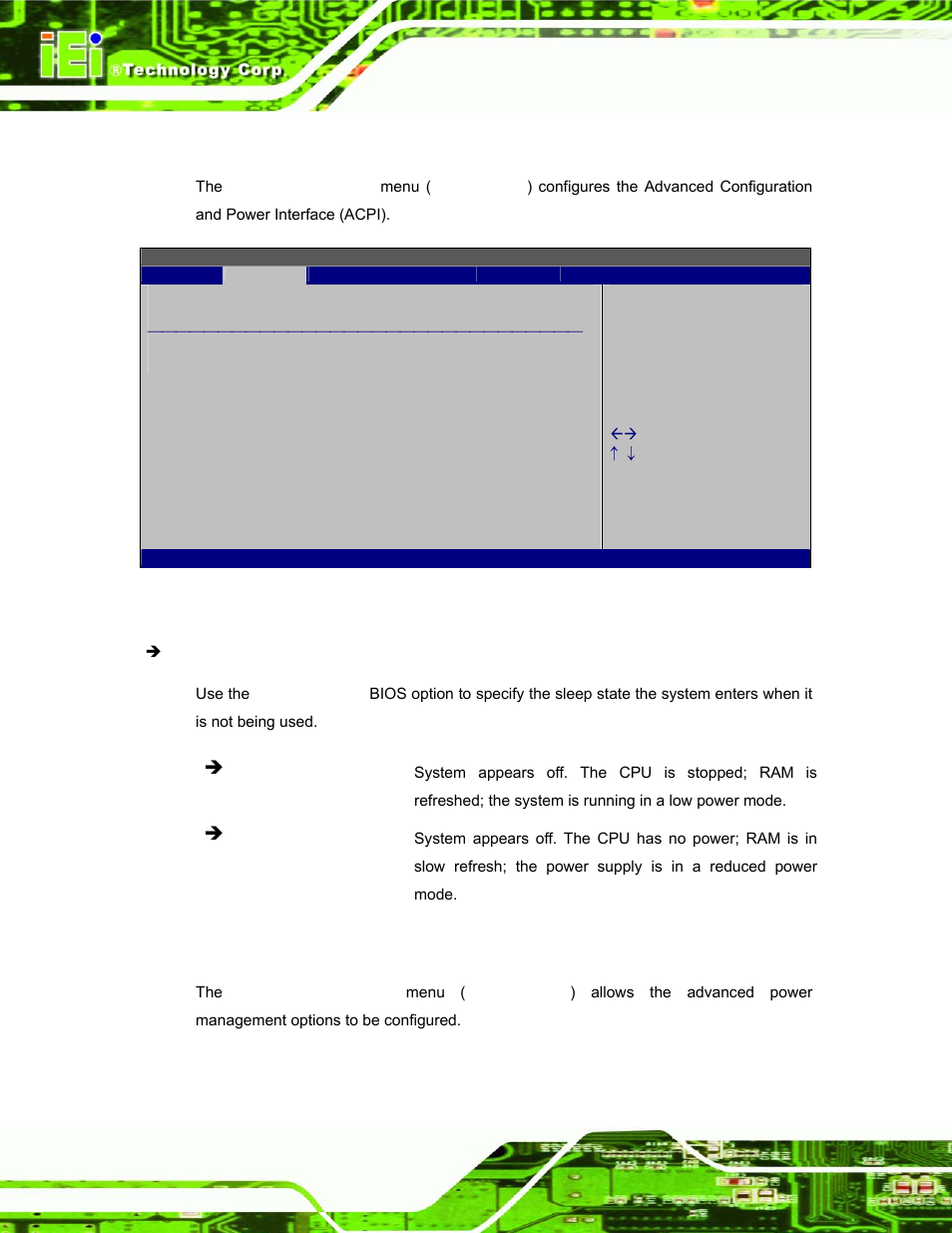 1 acpi configuration, 6 apm configuration, Bios menu 9: acpi configuration | IEI Integration AFL-08B-N270 v1.00 User Manual | Page 74 / 112