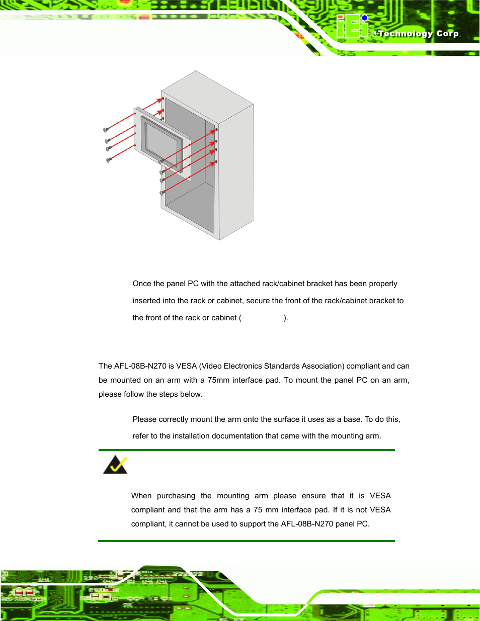 4 arm mounting, Figure 2-17: install into a rack/cabinet | IEI Integration AFL-08B-N270 v2.10 User Manual | Page 43 / 114