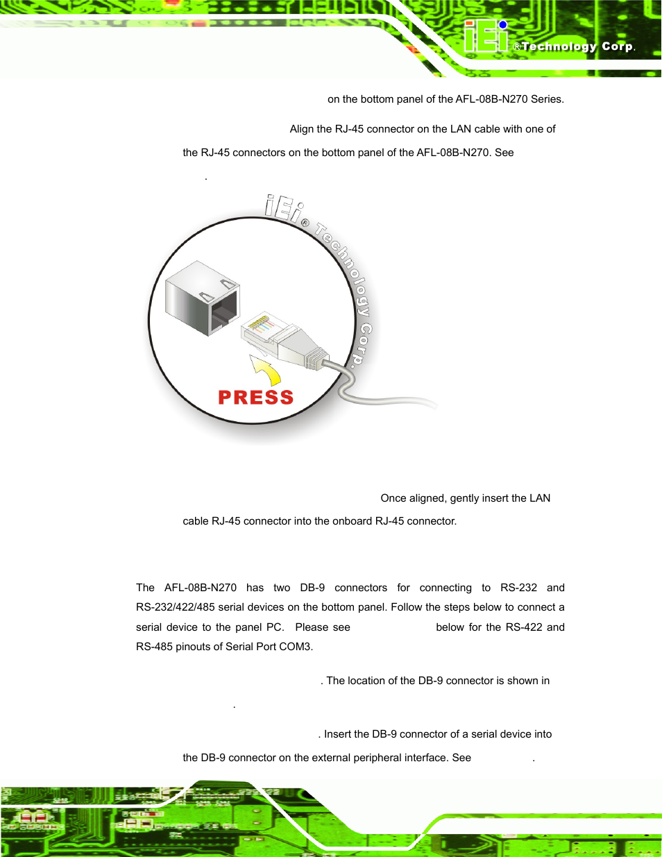 2 serial device connection and rs-422/485 pinouts, Figure 2-19: lan connection | IEI Integration AFL-08B-N270 v2.10 User Manual | Page 45 / 114