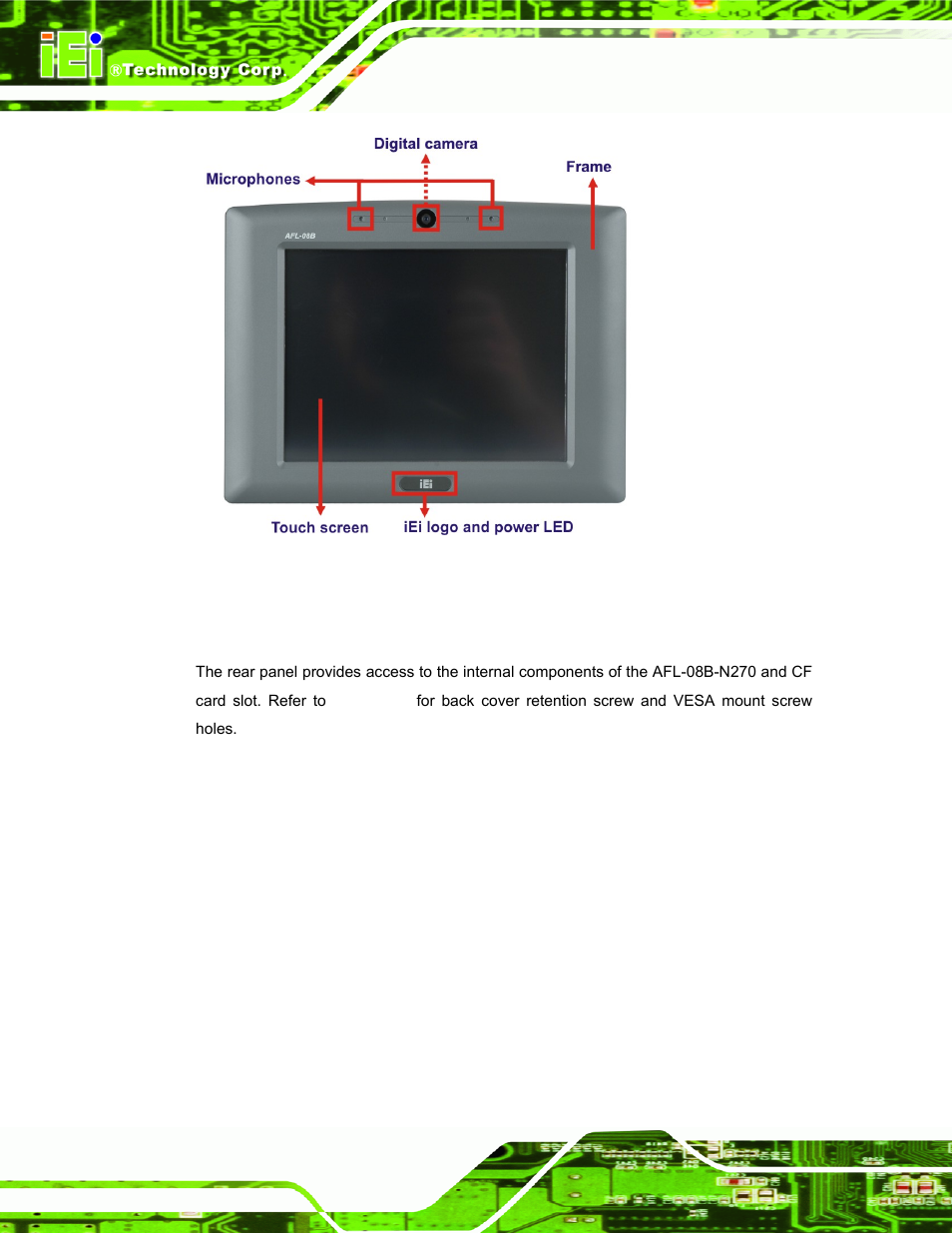 2 rear panel, Figure 1-2: afl-08b-n270 front view | IEI Integration AFL-08B-N270 v2.20 User Manual | Page 14 / 114