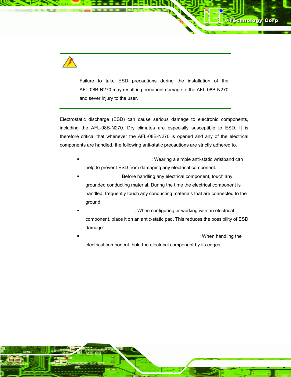 A.1.2 anti-static precautions | IEI Integration AFL-08B-N270 v2.20 User Manual | Page 97 / 114