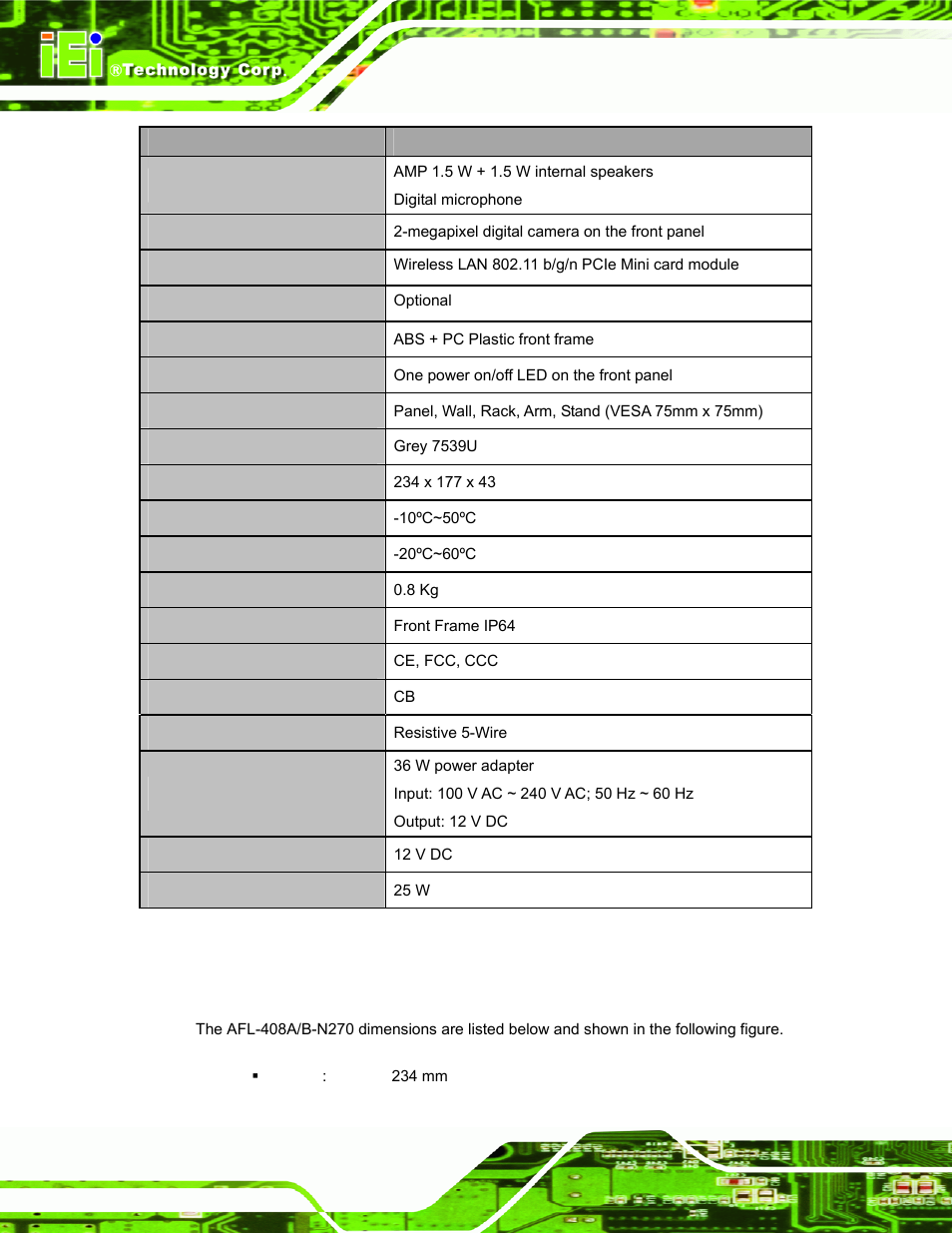 6 dimensions | IEI Integration AFL-08B-N270 v2.30 User Manual | Page 20 / 132