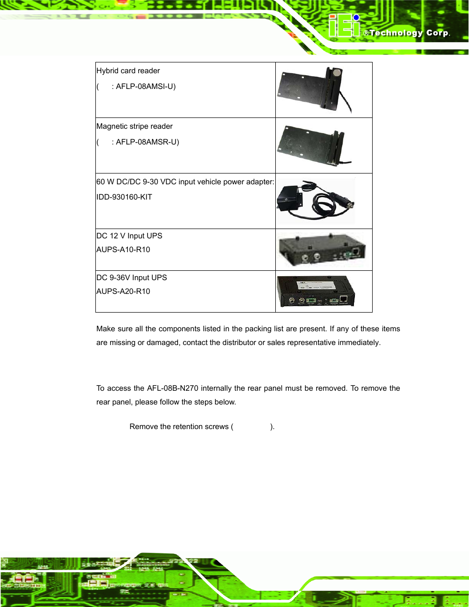 2 removing the rear panel | IEI Integration AFL-08B-N270 v2.30 User Manual | Page 27 / 132